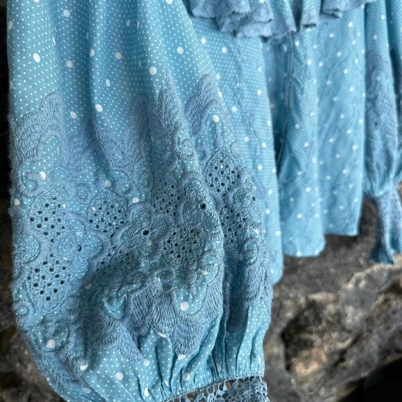 NWT Love Shack Fancy Women's Blue Bunnie Blouse Small - Picture 5 of 16